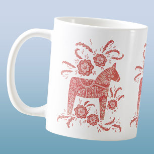 Caneca De Café Sueco Dala Horse Red White