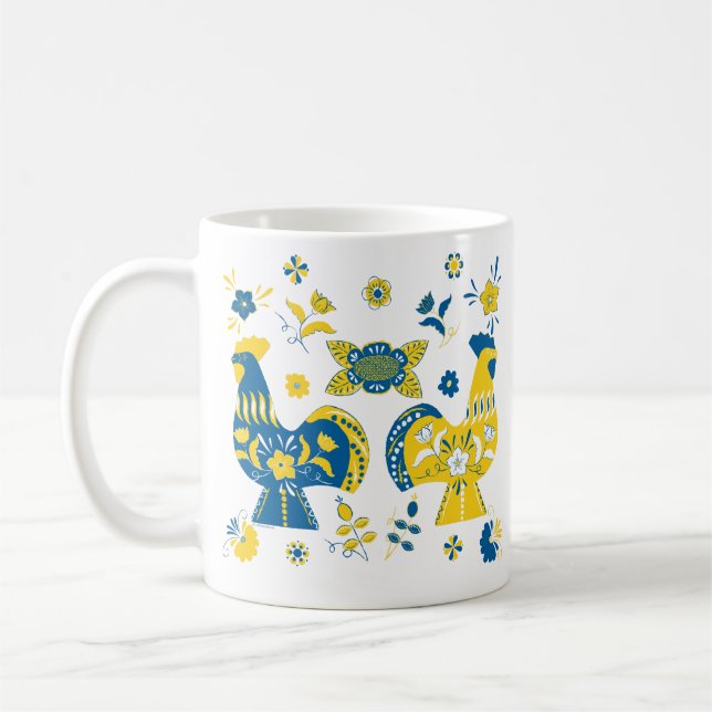 Caneca De Café Sueco Dala Rooster l Azul e Amarelo (Esquerda)