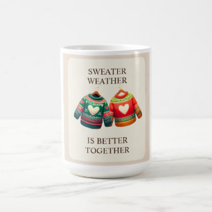 Caneca De Café Suéter Clima Verde Corações Vermelhos Personalizad