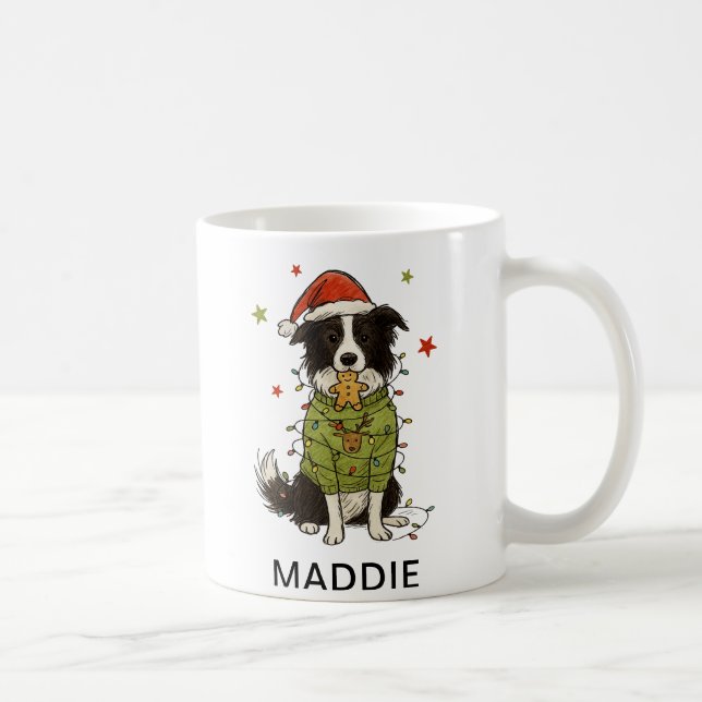 Caneca De Café Suéter de Luzes de Natal para Cachorro Border Coll (Direita)