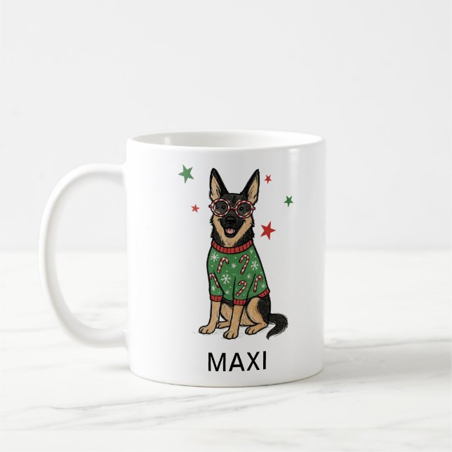 Caneca De Café Suéter de Natal Feio do Pastor Alemão Amante de Ca (Esquerda)