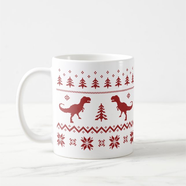 Caneca De Café Suéter de Natal Feio T-Rex Dinossauro (Esquerda)