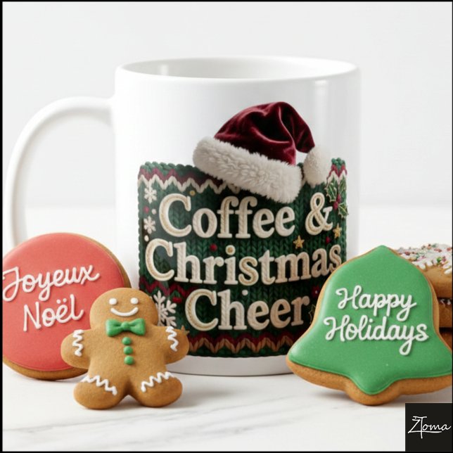 Caneca De Café Suéter de Tricô de Natal Café e Chapéu de Natal Sa (Criador carregado)