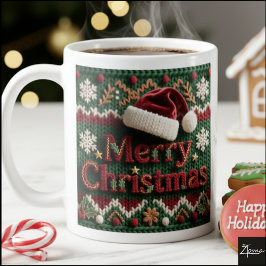 Caneca De Café Suéter de Tricô de Natal Chapéu de Papai Noel Feli