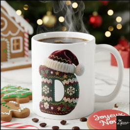 Caneca De Café Suéter de Tricô de Natal com Letra D e Chapéu de P