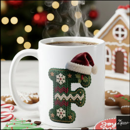 Caneca De Café Suéter de Tricô de Natal com Letra F e Chapéu de P