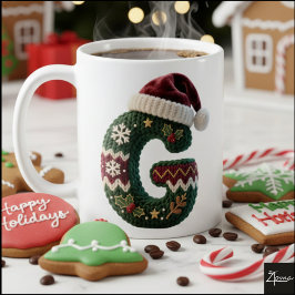 Caneca De Café Suéter de Tricô de Natal com Letra G e Chapéu de P