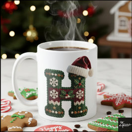 Caneca De Café Suéter de Tricô de Natal com Letra H e Chapéu de P