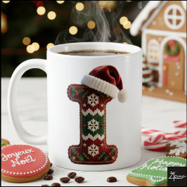 Caneca De Café Suéter de Tricô de Natal com Letra I e Chapéu de P