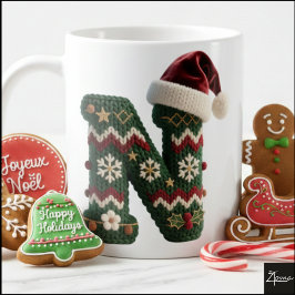 Caneca De Café Suéter de Tricô de Natal com Letra N e Chapéu de P
