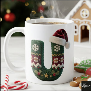 Caneca De Café Suéter de Tricô de Natal com Letra U e Chapéu de P