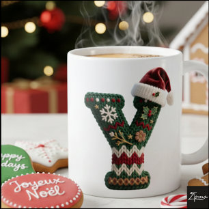 Caneca De Café Suéter de Tricô de Natal com Letra Y e Chapéu de P