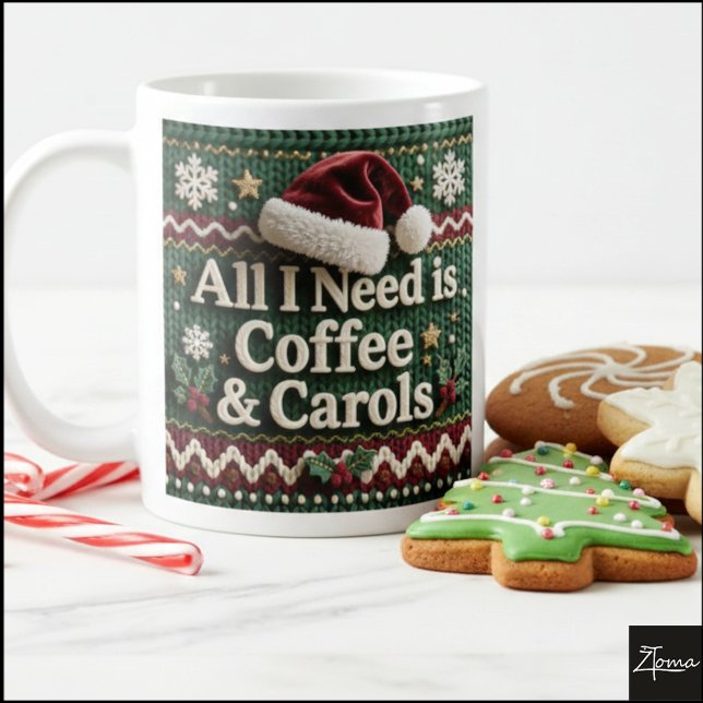 Caneca De Café Suéter de Tricô de Natal Tudo o que Preciso é Café (Criador carregado)