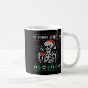 Caneca De Café Suéter Feio de Esqueleto de Natal Alegre, Caveira 