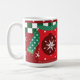 Caneca De Café Suéter Feio-Neve Padrão Verde Vermelho