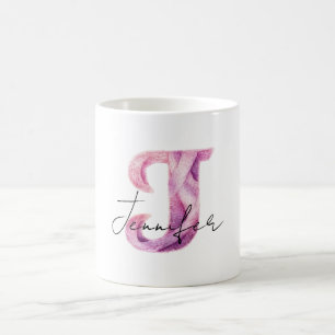 Caneca De Café Suéter Rosa Roxo Letra J Nomes