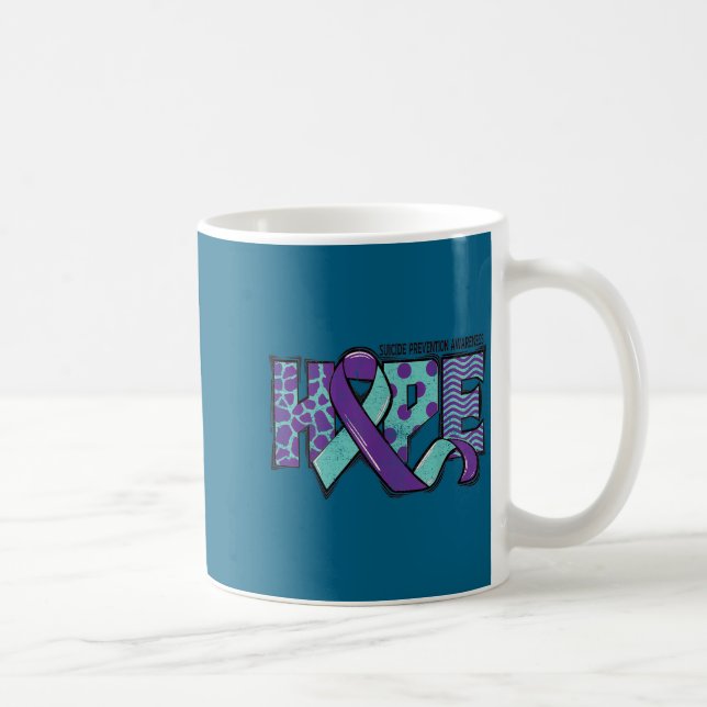 Caneca De Café Suicide Prevention Awareness Teal &amp; Purple Rib (Direita)