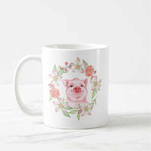 Caneca De Café Suínos e flores