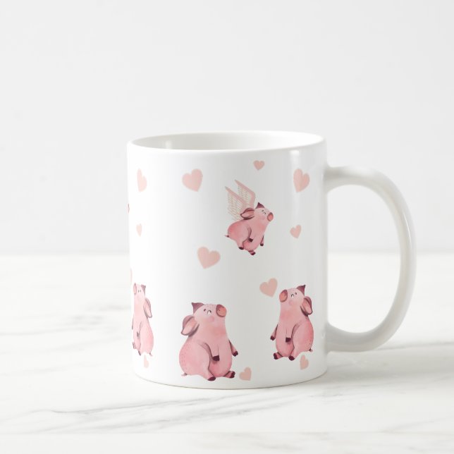 Caneca De Café Suínos Rosa Rosa Rosa Mariscando Cinzentos (Direita)