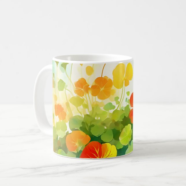 Caneca De Café Summer Nasturtium Floral (Frente Esquerda)