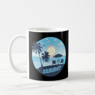 Caneca De Café Summer, Sun, Beach, Chairs, Umbrella & Palm Trees