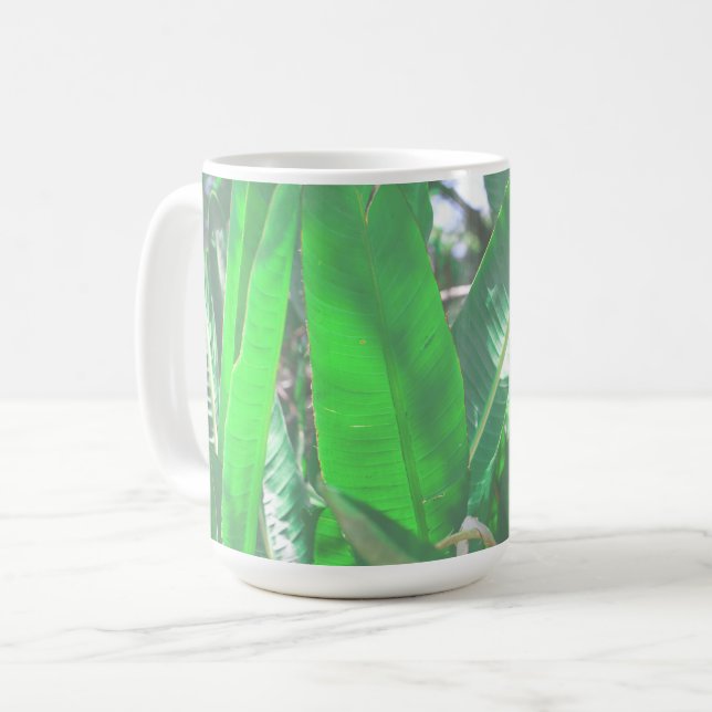 Caneca De Café Summer Vibes Banana Tree deixa pastel verde-claro (Frente Esquerda)