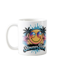 Summer Vibes Mug Neon Smiley face, design Colorido