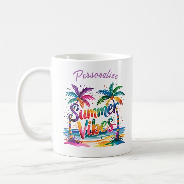 Caneca De Café Summer Vibes Palmeiras Coloridas Personalizam Ocea (Esquerda)