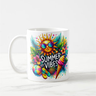 Caneca De Café Summer Vibes Retro Arte Tropical - Divertida e Col