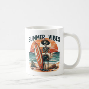 Caneca De Café Summer Vibes Skeleton Surfer Sunset Beach Design