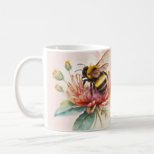 Caneca De Café Summer Vibes Watercolor Bumblebee Flores - (Esquerda)