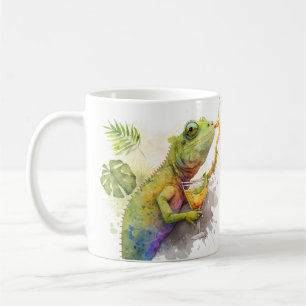 Caneca De Café Summer Vibes Watercolor Chameleon Cocktail -