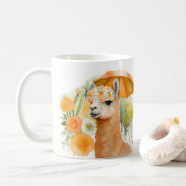 Caneca De Café Summer Vibes Watercolor Llama e Flores -