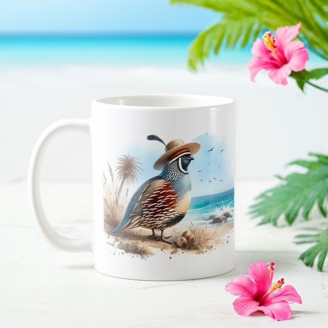 Caneca De Café Summer Watercolor California Quail (Criador carregado)