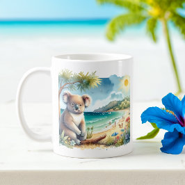 Caneca De Café Summer Watercolor Koala na praia