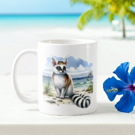 Caneca De Café Summer Watercolor Ringtail na praia