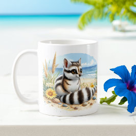 Caneca De Café Summer Watercolor Ringtail na praia