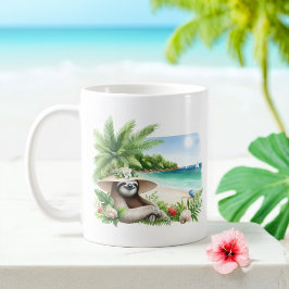 Caneca De Café Summer Watercolor Sloth na praia