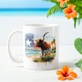 Caneca De Café Summer Watercolor Texas Long Horn