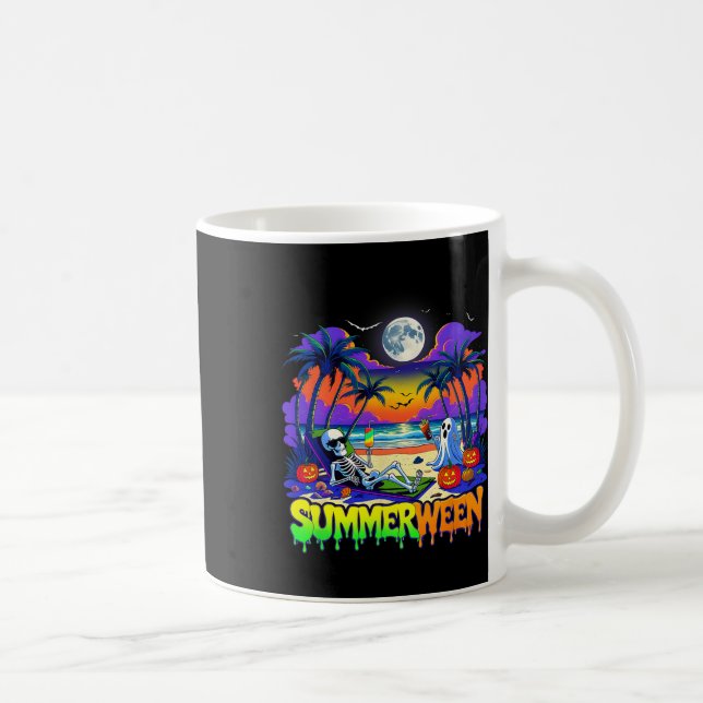 Caneca De Café Summerween Skeleton Ghost Beach Funny Spooky Hallo (Direita)