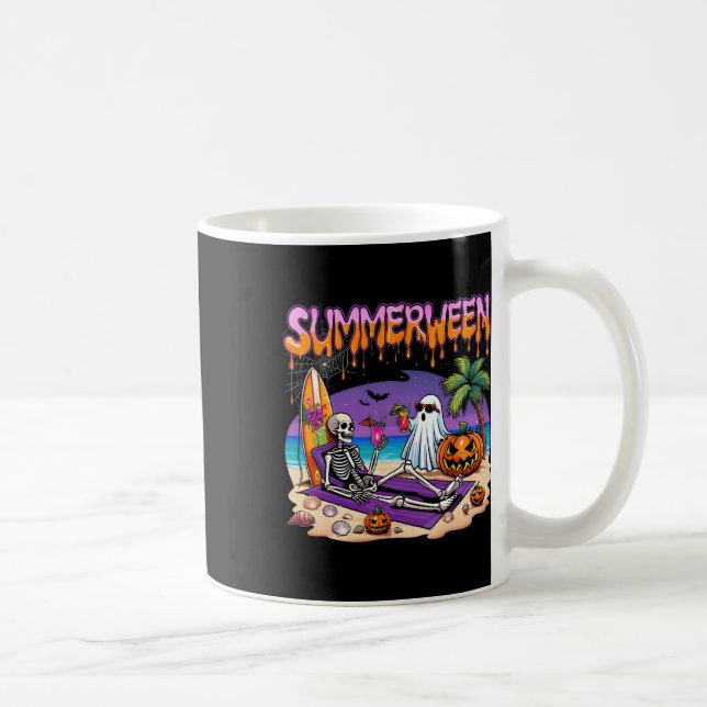 Caneca De Café Summerween Skeleton Ghost Beach Funny Spooky Hallo (Direita)