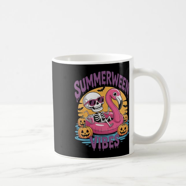 Caneca De Café Summerween Vibes Skeleton Flamingo Spooky Hallowee (Direita)