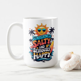 Caneca De Café Sunburned Salty and Happy – Retro Beach Vibes