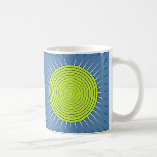 Caneca De Café Sunburst Geométrico Moderno - Limão e Azul Denim