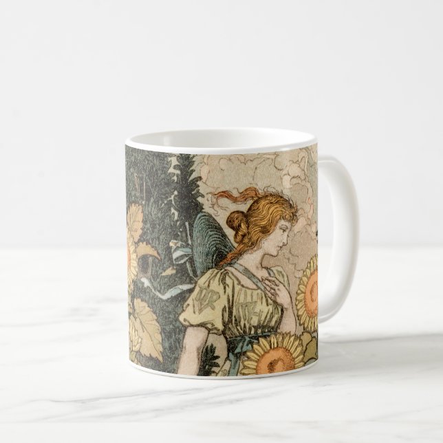 Caneca De Café Sunflower Art Nouveau Garden Grasset Woman (Frente Esquerda)