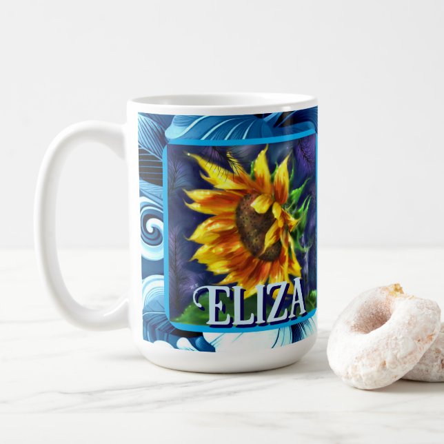 Caneca De Café Sunflower at Night Flower Floral Personalized (Com Donut)