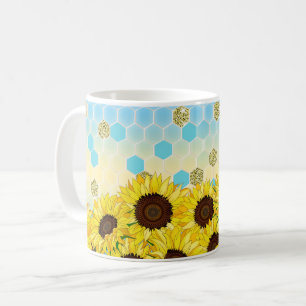 Caneca De Café Sunflower e Honey Comb Floral Design Impressão