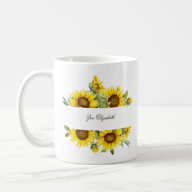 Caneca De Café Sunflower Floral Custom (Personalização de girasso (Esquerda)