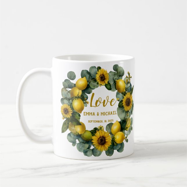 Caneca De Café Sunflower Lemon Wreath Love Design (Esquerda)