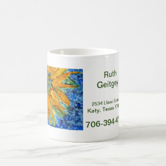Caneca De Café Sunflower on  Burst of  Blue background Label